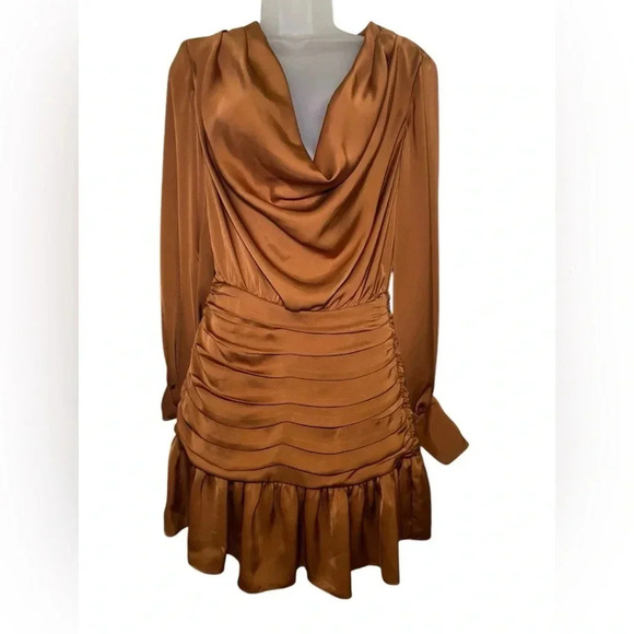 Ramy Brook Camilla Copper Satin Cowl Neck Mini Dress Size 2 NWT - Picture 3 of 9